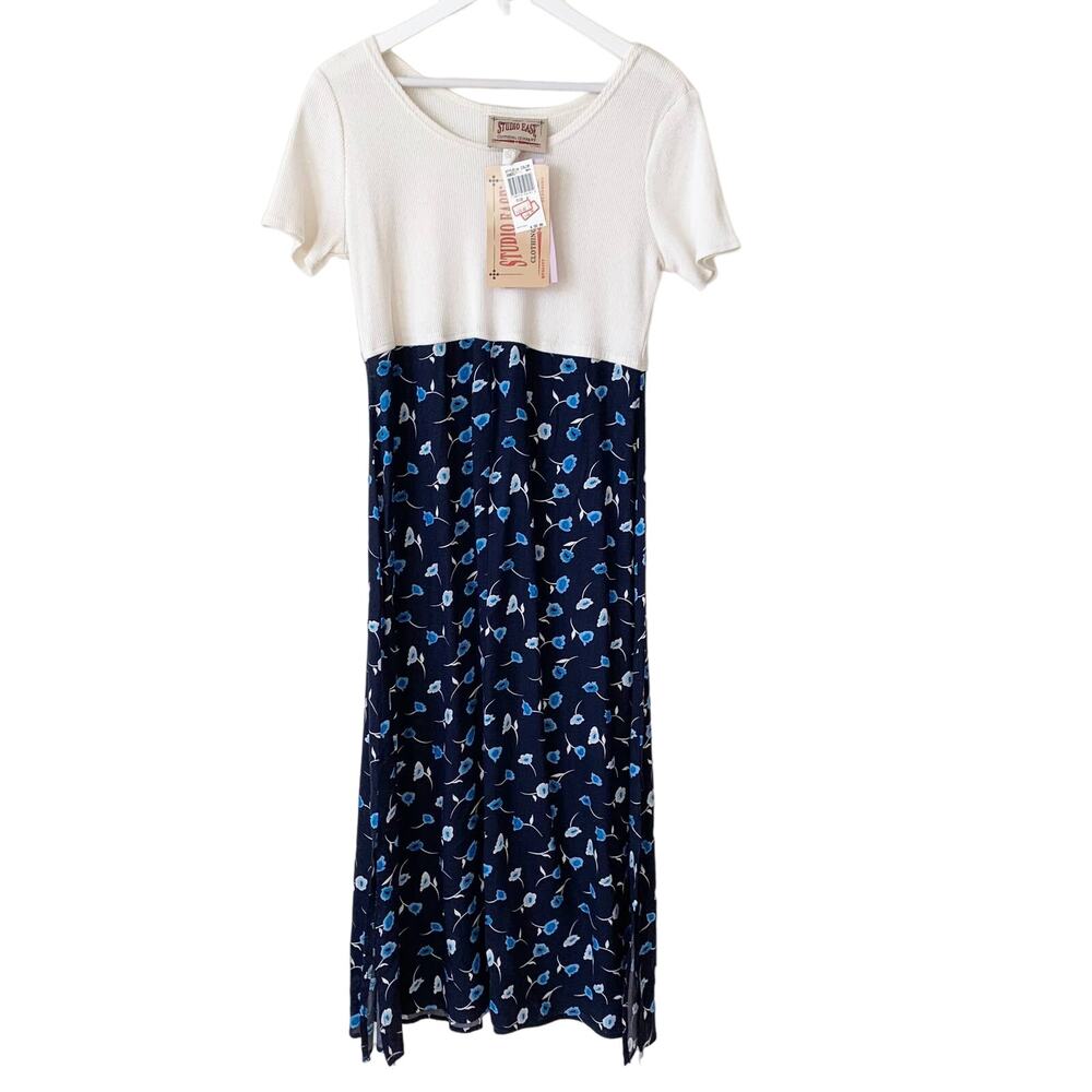Vintage Studio Ease Maxi Dress Size 6 Navy 1990s Deadstock Prairie Cottage USA